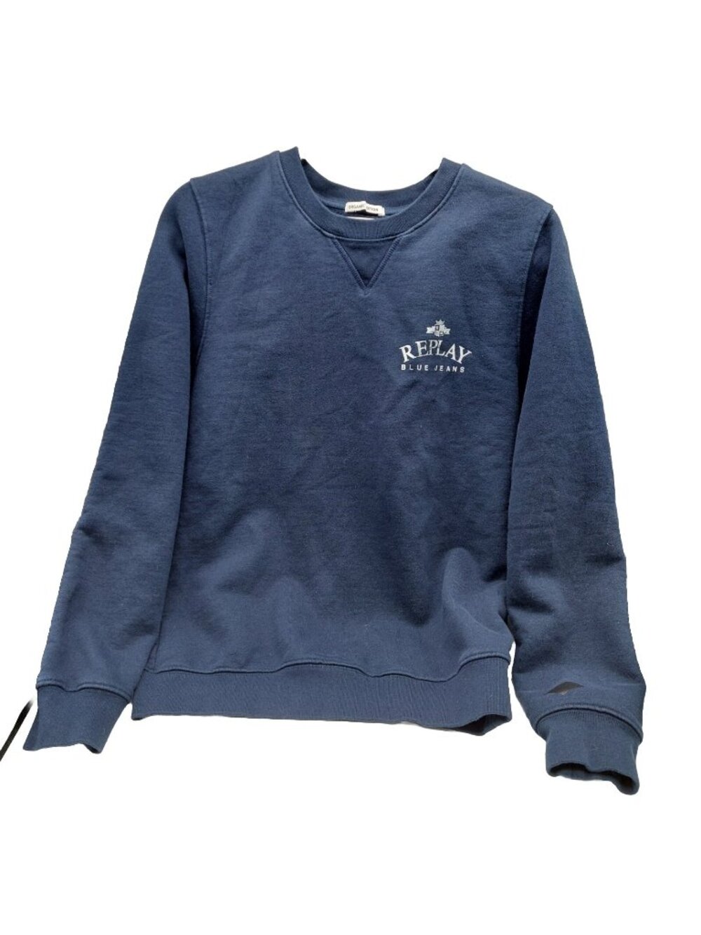 Replay Denim Jeans Blue Crewneck Pullover Sweatshirt Size Small Cotton